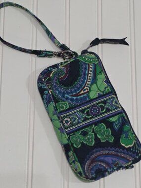 Vera Bradley Blue Rhapsody paisley print RFID wristlet wallet.